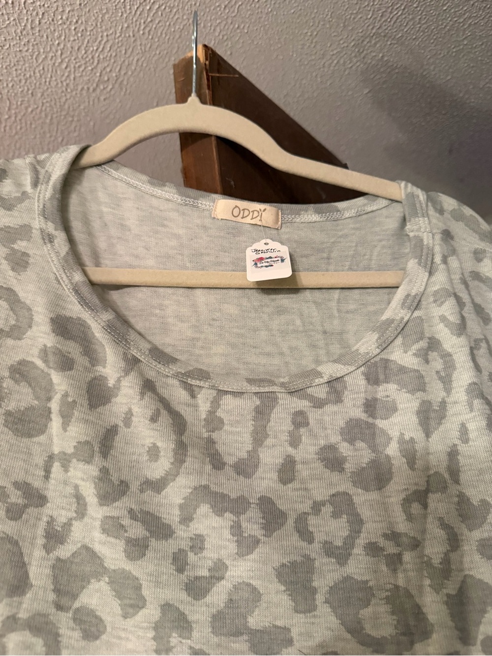 ODDI Light Gray Leopard Print Scoop Neck Top